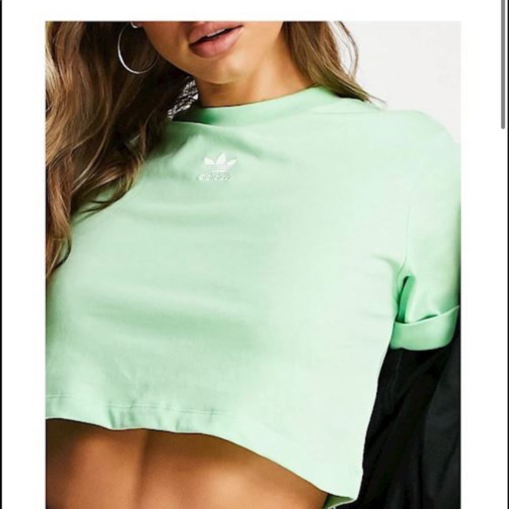 adidas logo tee Originals Essentials cropped t-shirt in mint-Green - Picture 3 of 10